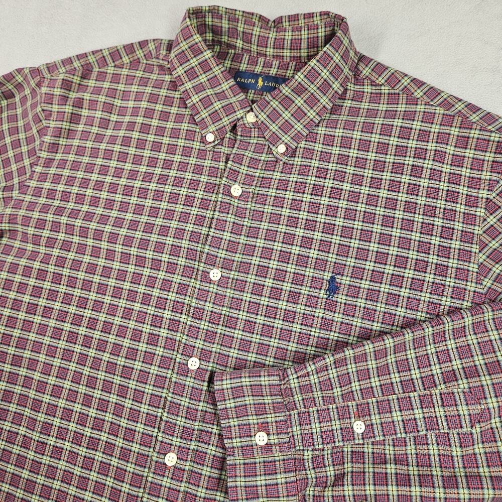 Ralph Lauren Shirt Mens XL Button Down Plaid Pony Long Sleeve Preppy Midweight